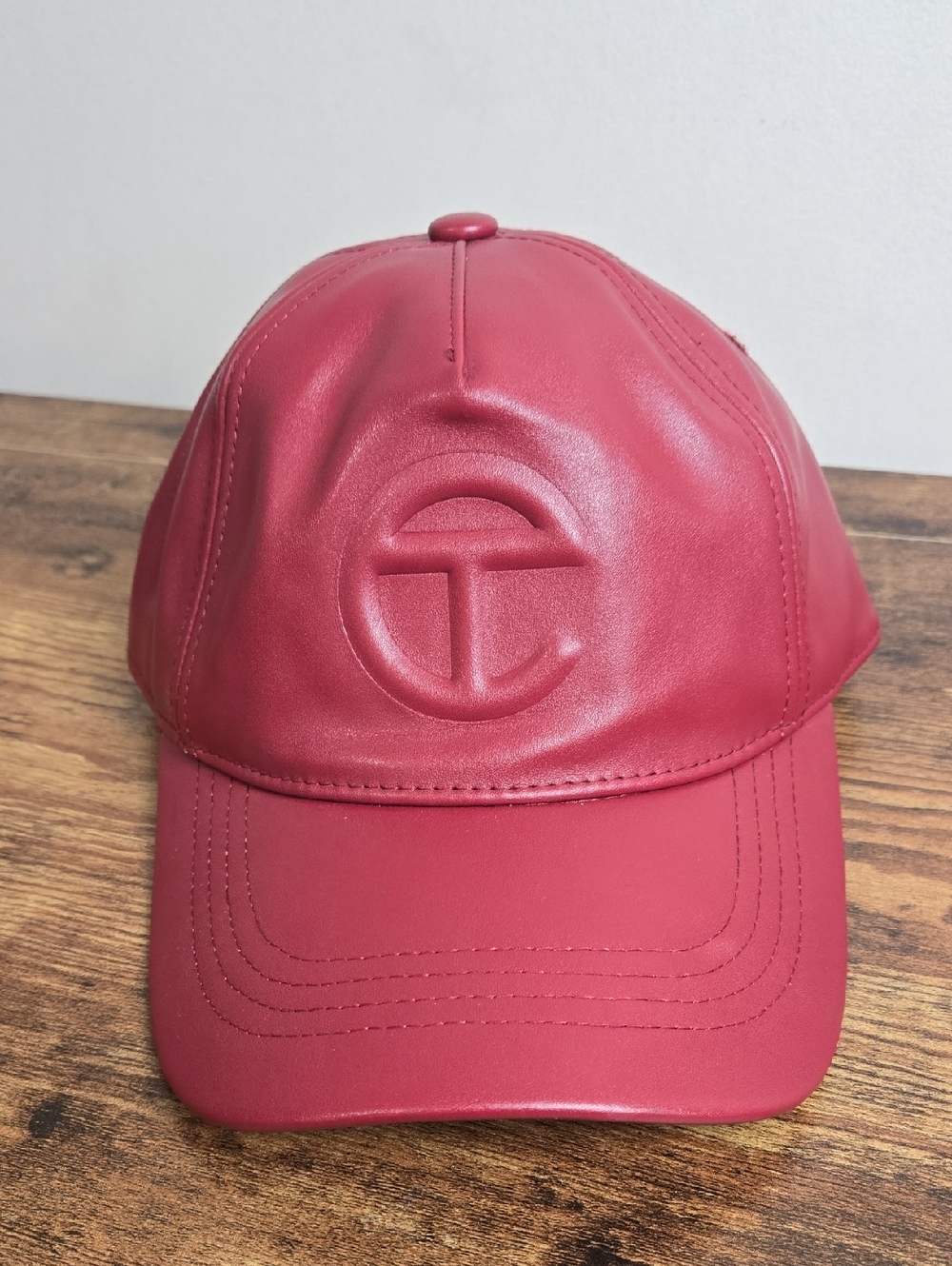 Telfar Logo Embossed Hat in Oxblood Red Vegan Leather Adjustable Streetwear